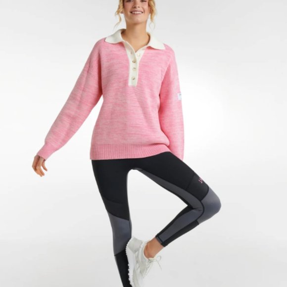 BDG Rugby Sweater Oversized Knit Collard Half Button Bubblegum Pink SZ XS - Picture 2 of 16